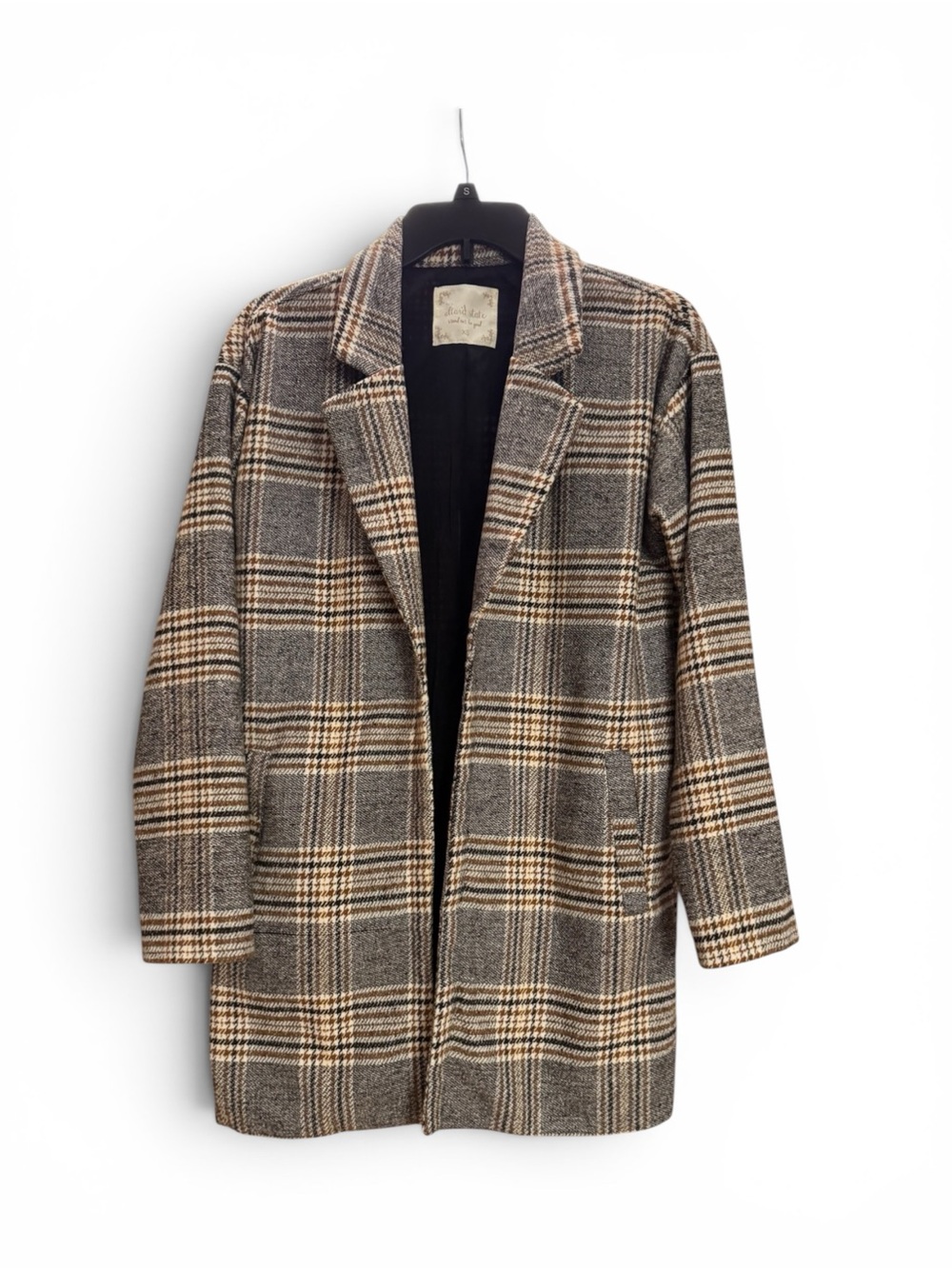 Altar'd State Brown and Cream Plaid Open Front Blazer